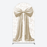 Aperturee - Aperturee Floral Sweet White Bow Happy Birthday Arch Backdrop